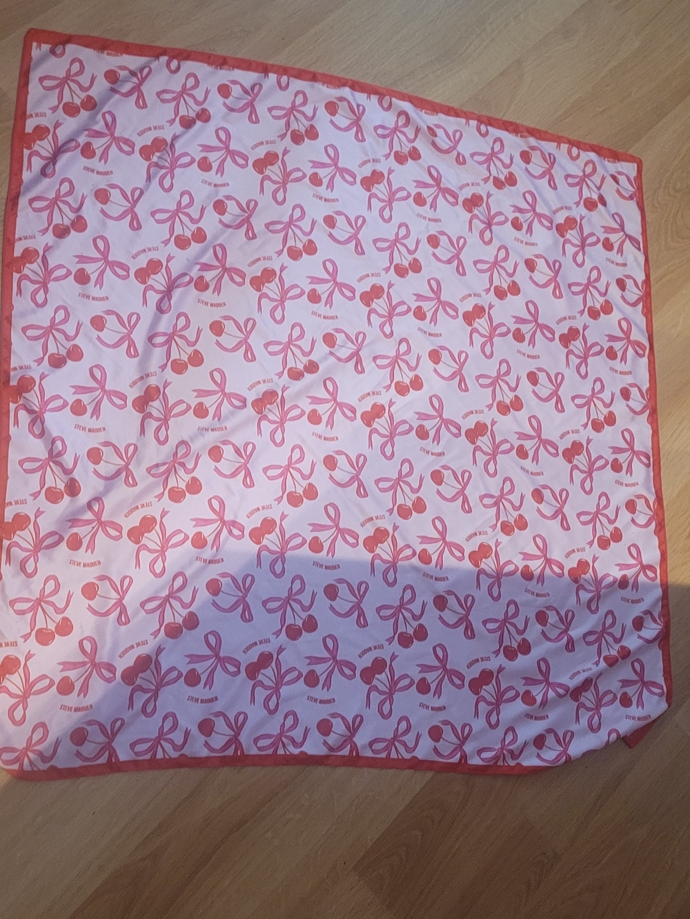 Steven Madden Pink Cherry & Bow Patterned Square Scarf